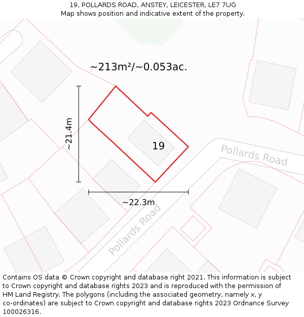 19, POLLARDS ROAD, ANSTEY, LEICESTER, LE7 7UG: Plot and title map