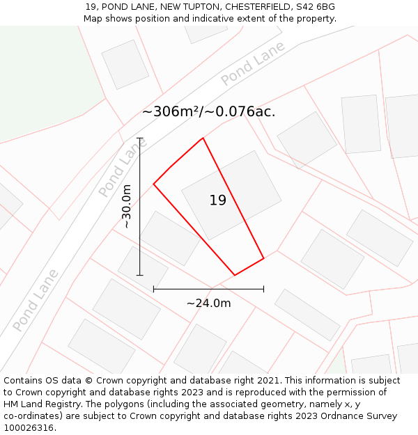 19, POND LANE, NEW TUPTON, CHESTERFIELD, S42 6BG: Plot and title map