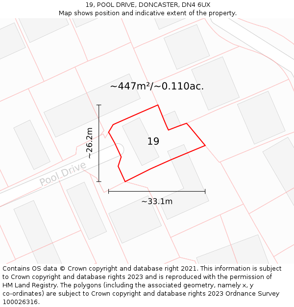 19, POOL DRIVE, DONCASTER, DN4 6UX: Plot and title map
