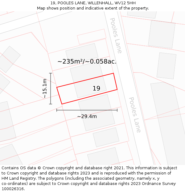 19, POOLES LANE, WILLENHALL, WV12 5HH: Plot and title map