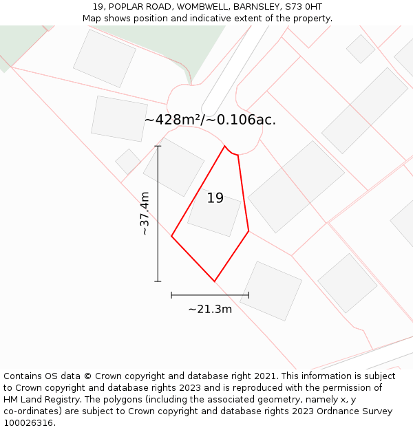 19, POPLAR ROAD, WOMBWELL, BARNSLEY, S73 0HT: Plot and title map