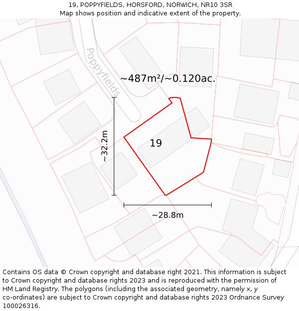 19, POPPYFIELDS, HORSFORD, NORWICH, NR10 3SR: Plot and title map