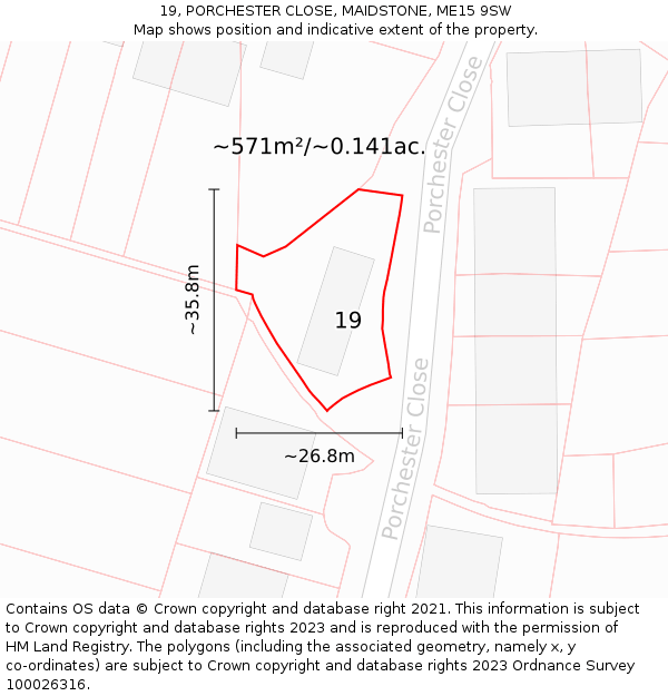 19, PORCHESTER CLOSE, MAIDSTONE, ME15 9SW: Plot and title map