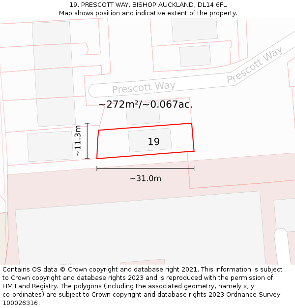 19, PRESCOTT WAY, BISHOP AUCKLAND, DL14 6FL: Plot and title map