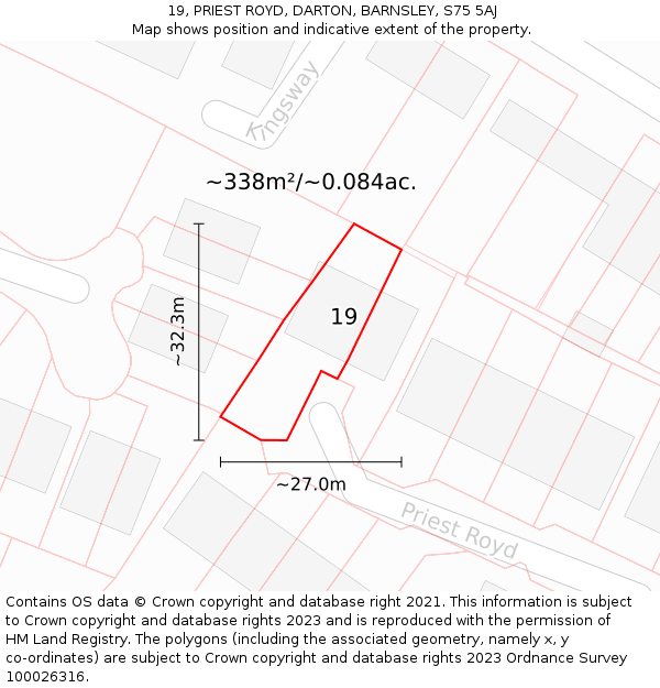 19, PRIEST ROYD, DARTON, BARNSLEY, S75 5AJ: Plot and title map