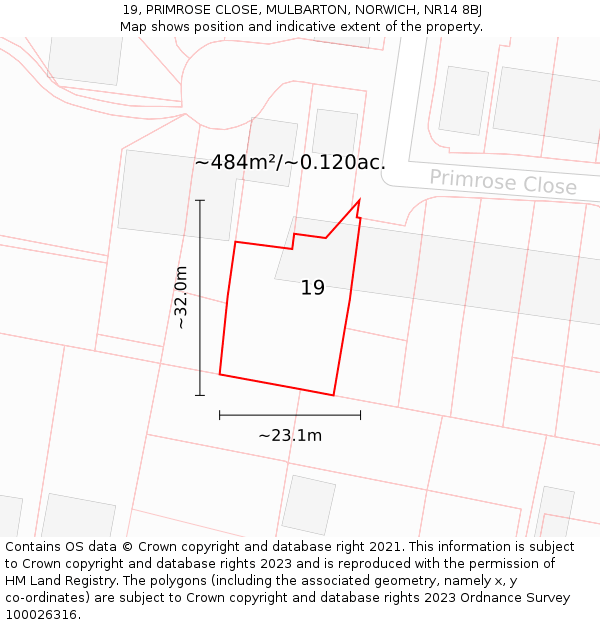 19, PRIMROSE CLOSE, MULBARTON, NORWICH, NR14 8BJ: Plot and title map
