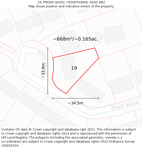 19, PRIORS WOOD, CROWTHORNE, RG45 6BZ: Plot and title map