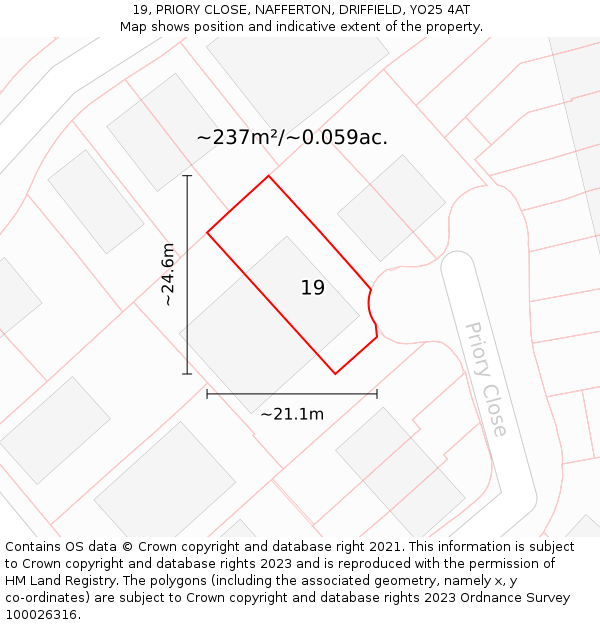 19, PRIORY CLOSE, NAFFERTON, DRIFFIELD, YO25 4AT: Plot and title map