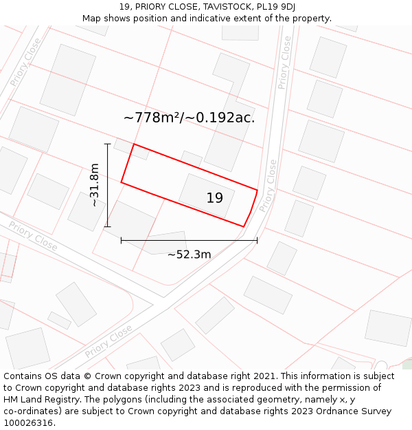 19, PRIORY CLOSE, TAVISTOCK, PL19 9DJ: Plot and title map