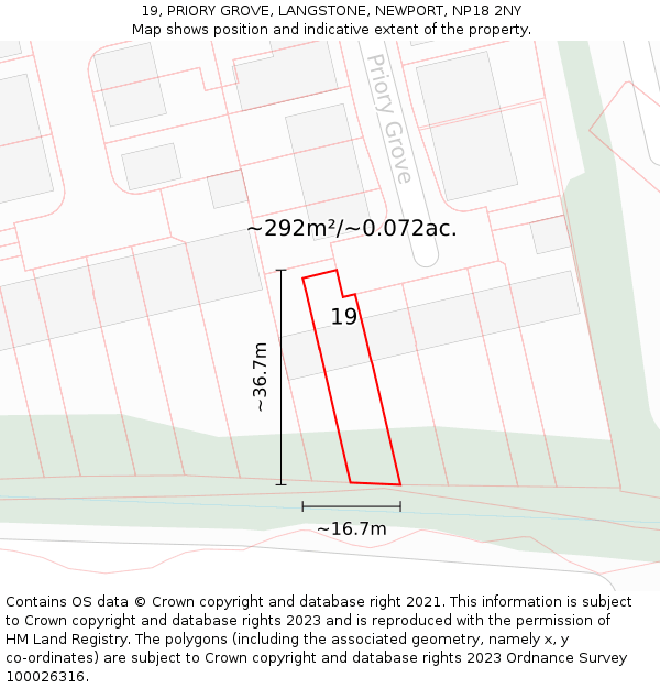 19, PRIORY GROVE, LANGSTONE, NEWPORT, NP18 2NY: Plot and title map