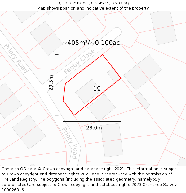 19, PRIORY ROAD, GRIMSBY, DN37 9QH: Plot and title map