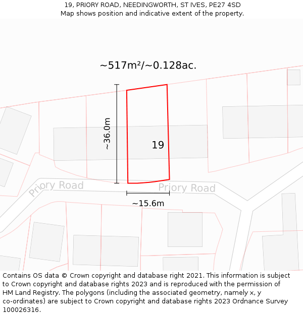 19, PRIORY ROAD, NEEDINGWORTH, ST IVES, PE27 4SD: Plot and title map