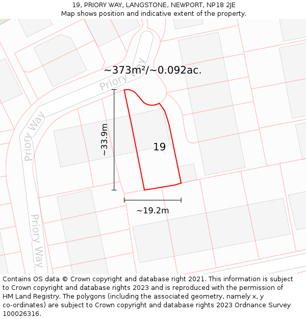 19, PRIORY WAY, LANGSTONE, NEWPORT, NP18 2JE: Plot and title map