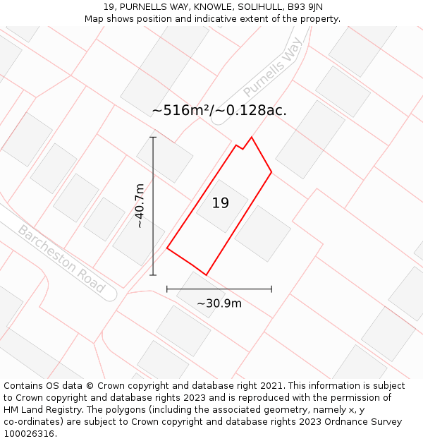 19, PURNELLS WAY, KNOWLE, SOLIHULL, B93 9JN: Plot and title map