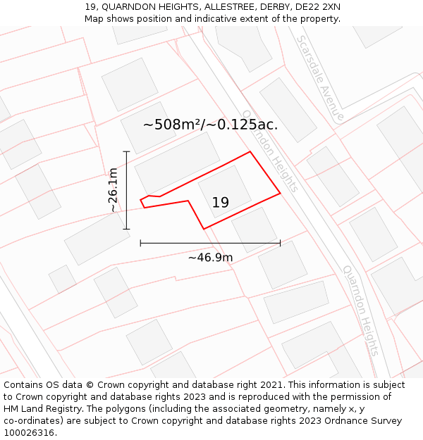 19, QUARNDON HEIGHTS, ALLESTREE, DERBY, DE22 2XN: Plot and title map