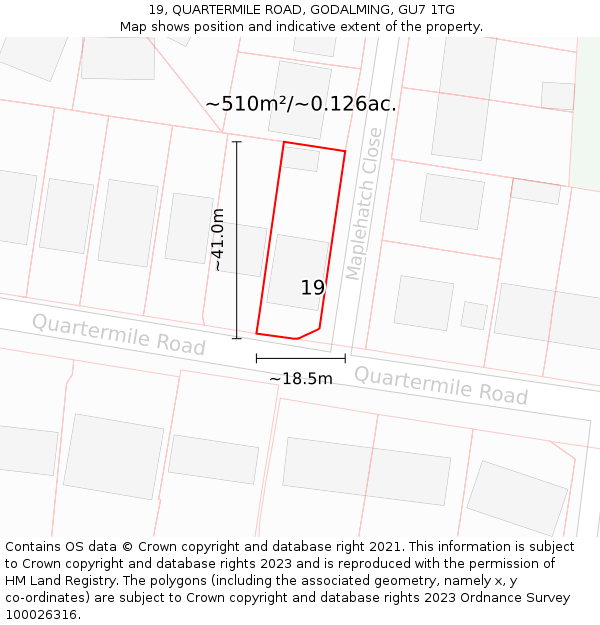 19, QUARTERMILE ROAD, GODALMING, GU7 1TG: Plot and title map