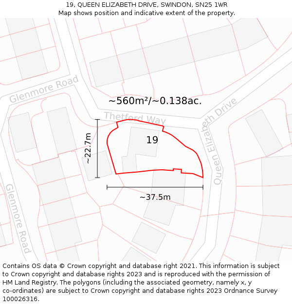 19, QUEEN ELIZABETH DRIVE, SWINDON, SN25 1WR: Plot and title map