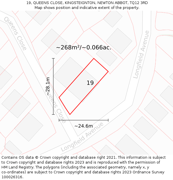 19, QUEENS CLOSE, KINGSTEIGNTON, NEWTON ABBOT, TQ12 3RD: Plot and title map