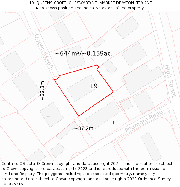 19, QUEENS CROFT, CHESWARDINE, MARKET DRAYTON, TF9 2NT: Plot and title map