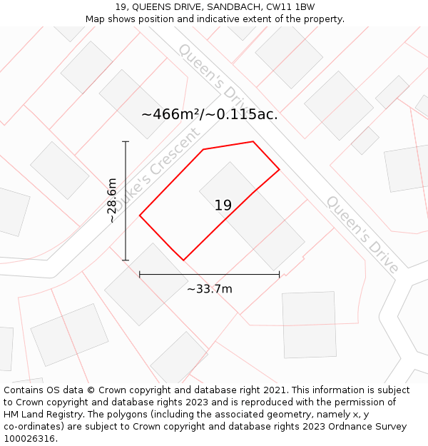 19, QUEENS DRIVE, SANDBACH, CW11 1BW: Plot and title map