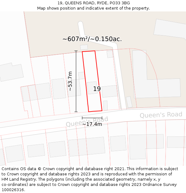 19, QUEENS ROAD, RYDE, PO33 3BG: Plot and title map