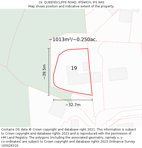 19, QUEENSCLIFFE ROAD, IPSWICH, IP2 9AS: Plot and title map