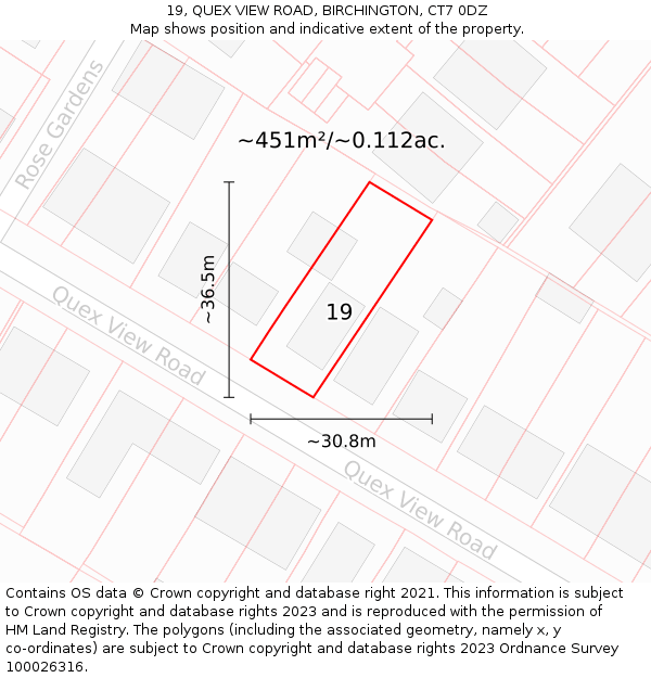 19, QUEX VIEW ROAD, BIRCHINGTON, CT7 0DZ: Plot and title map