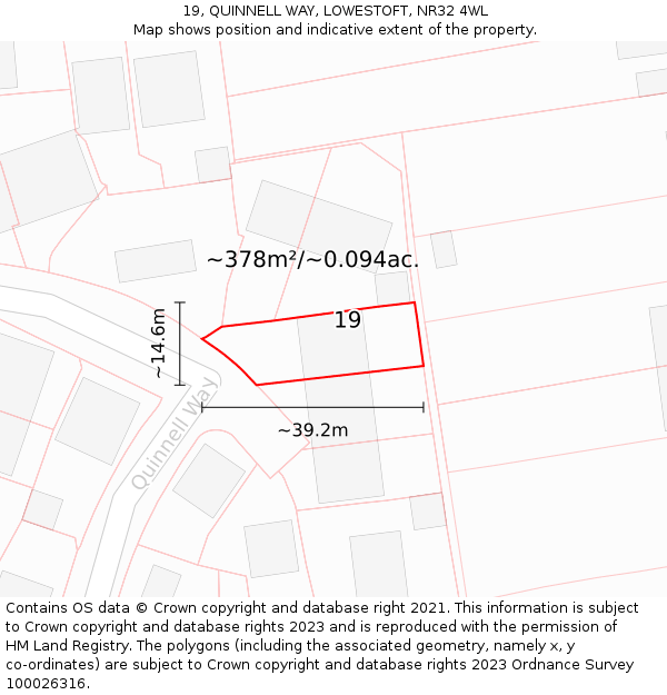 19, QUINNELL WAY, LOWESTOFT, NR32 4WL: Plot and title map