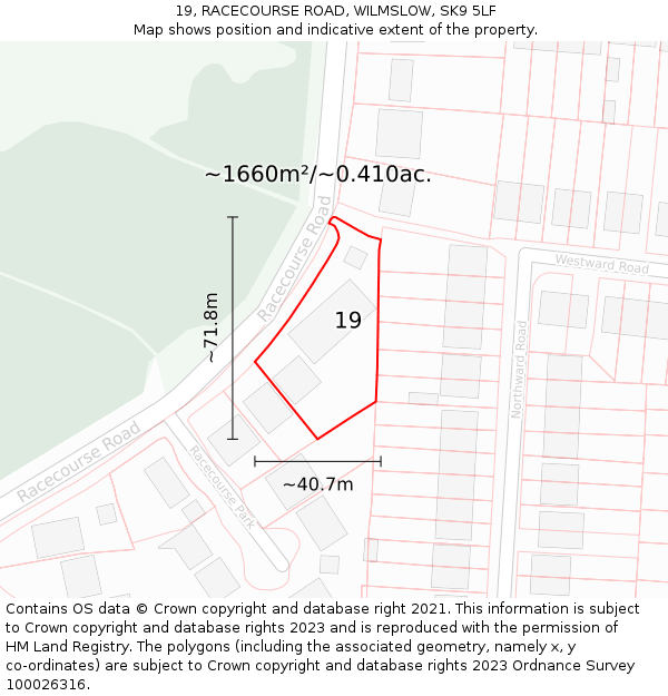 19, RACECOURSE ROAD, WILMSLOW, SK9 5LF: Plot and title map