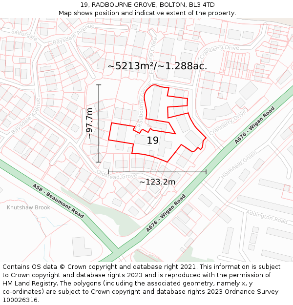 19, RADBOURNE GROVE, BOLTON, BL3 4TD: Plot and title map