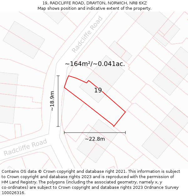 19, RADCLIFFE ROAD, DRAYTON, NORWICH, NR8 6XZ: Plot and title map