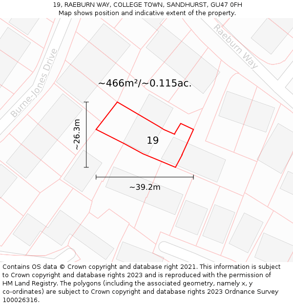 19, RAEBURN WAY, COLLEGE TOWN, SANDHURST, GU47 0FH: Plot and title map