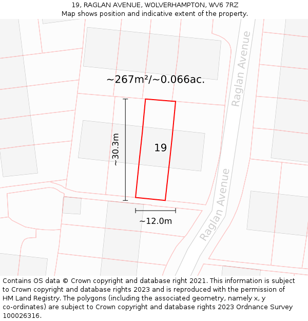 19, RAGLAN AVENUE, WOLVERHAMPTON, WV6 7RZ: Plot and title map