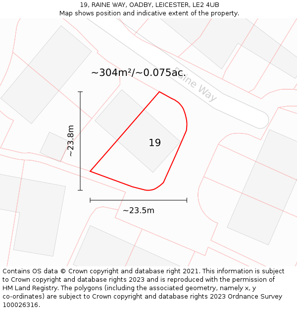 19, RAINE WAY, OADBY, LEICESTER, LE2 4UB: Plot and title map