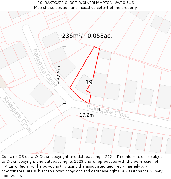 19, RAKEGATE CLOSE, WOLVERHAMPTON, WV10 6US: Plot and title map