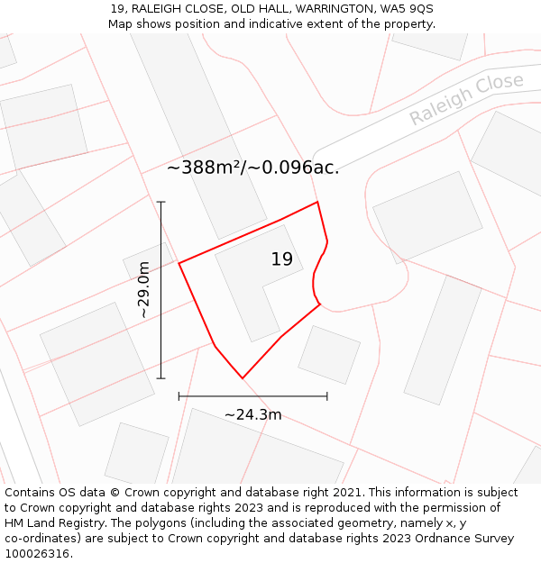 19, RALEIGH CLOSE, OLD HALL, WARRINGTON, WA5 9QS: Plot and title map