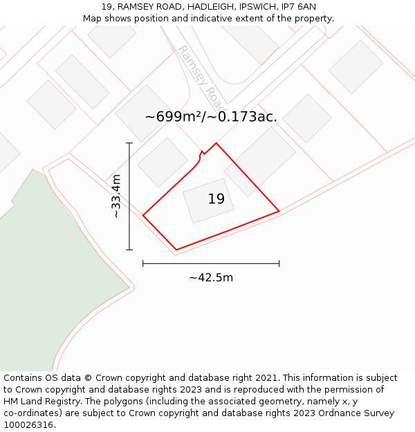19, RAMSEY ROAD, HADLEIGH, IPSWICH, IP7 6AN: Plot and title map