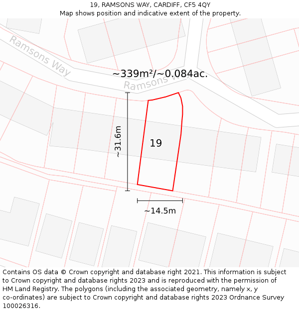 19, RAMSONS WAY, CARDIFF, CF5 4QY: Plot and title map