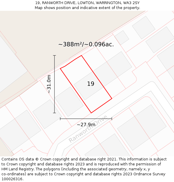 19, RANWORTH DRIVE, LOWTON, WARRINGTON, WA3 2SY: Plot and title map