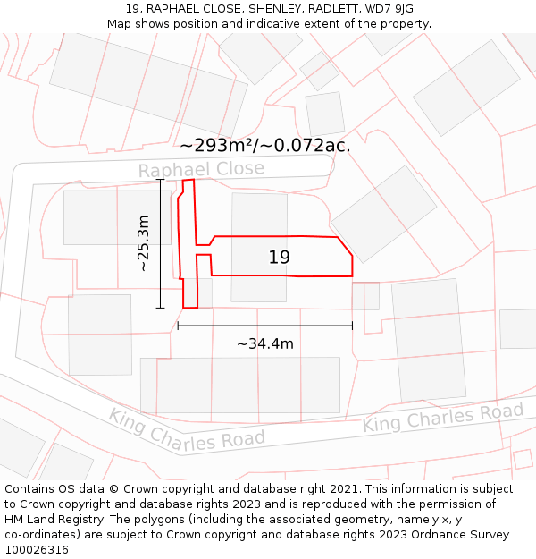 19, RAPHAEL CLOSE, SHENLEY, RADLETT, WD7 9JG: Plot and title map