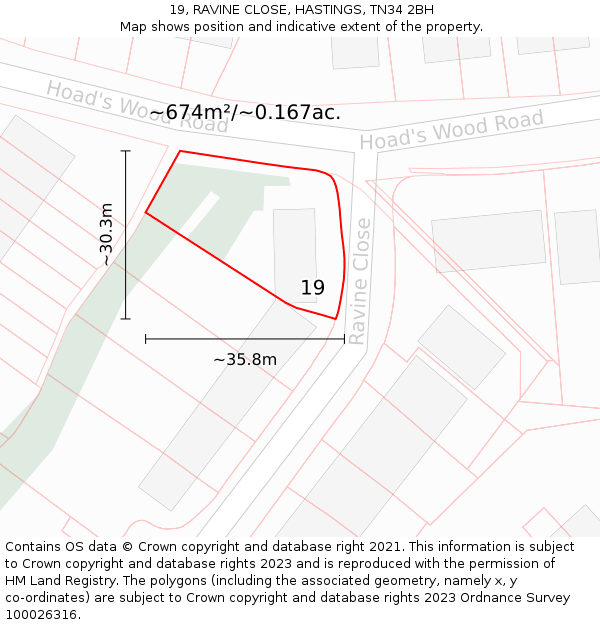 19, RAVINE CLOSE, HASTINGS, TN34 2BH: Plot and title map