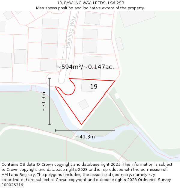 19, RAWLING WAY, LEEDS, LS6 2SB: Plot and title map