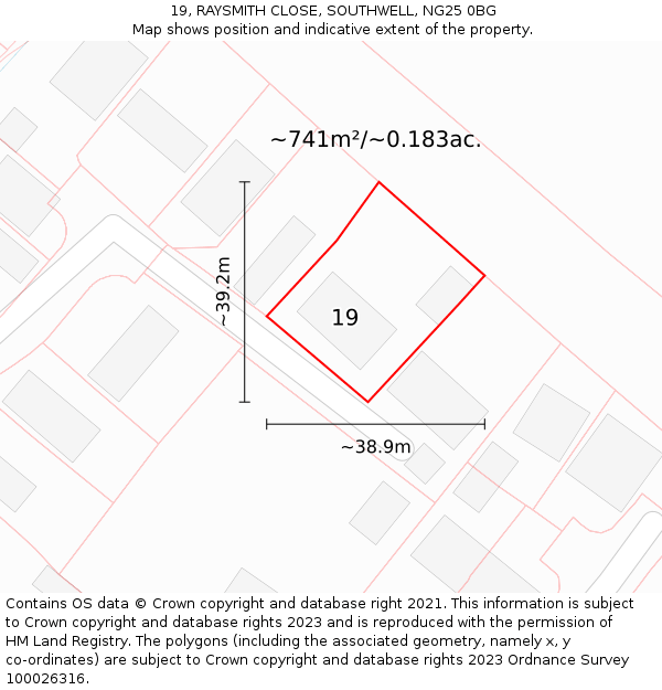 19, RAYSMITH CLOSE, SOUTHWELL, NG25 0BG: Plot and title map