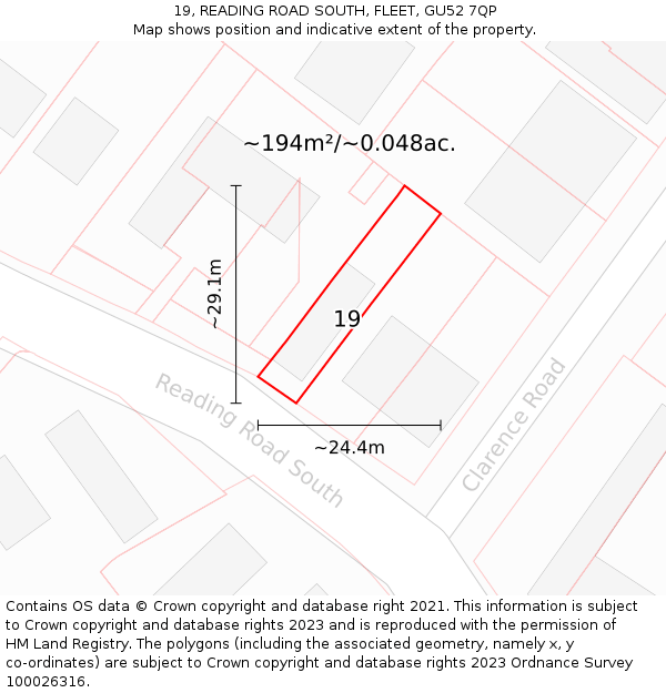 19, READING ROAD SOUTH, FLEET, GU52 7QP: Plot and title map