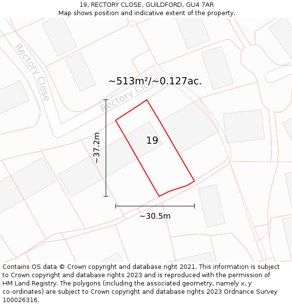19, RECTORY CLOSE, GUILDFORD, GU4 7AR: Plot and title map