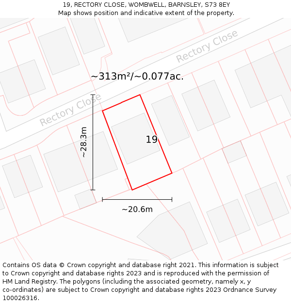 19, RECTORY CLOSE, WOMBWELL, BARNSLEY, S73 8EY: Plot and title map