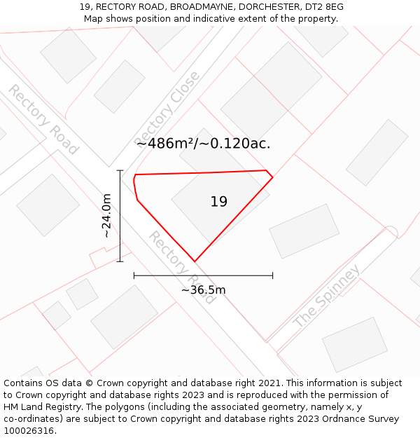 19, RECTORY ROAD, BROADMAYNE, DORCHESTER, DT2 8EG: Plot and title map