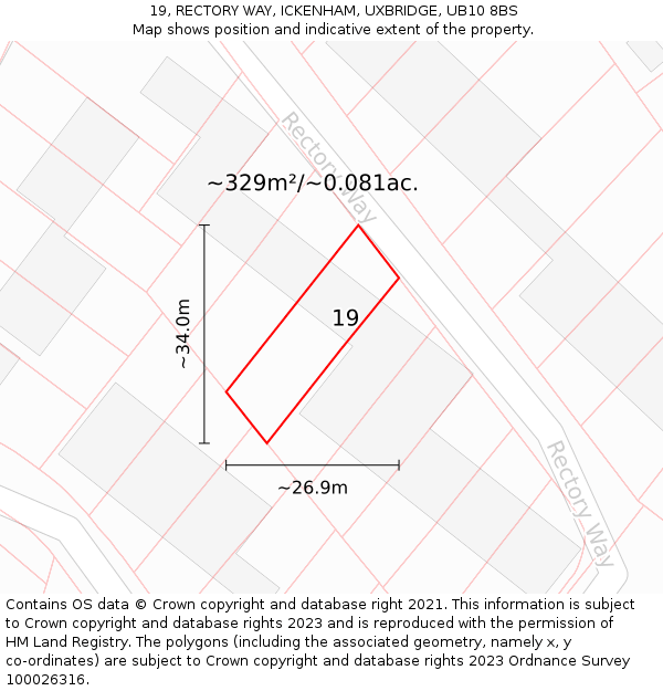 19, RECTORY WAY, ICKENHAM, UXBRIDGE, UB10 8BS: Plot and title map
