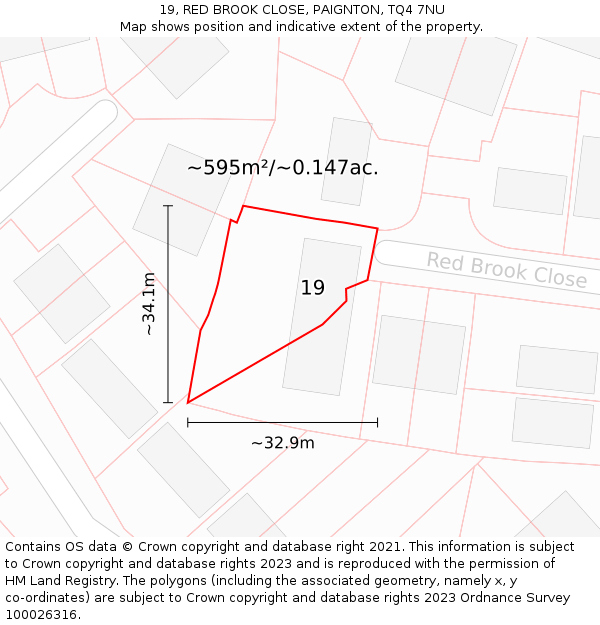 19, RED BROOK CLOSE, PAIGNTON, TQ4 7NU: Plot and title map
