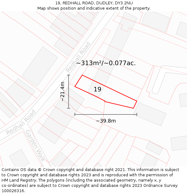 19, REDHALL ROAD, DUDLEY, DY3 2NU: Plot and title map